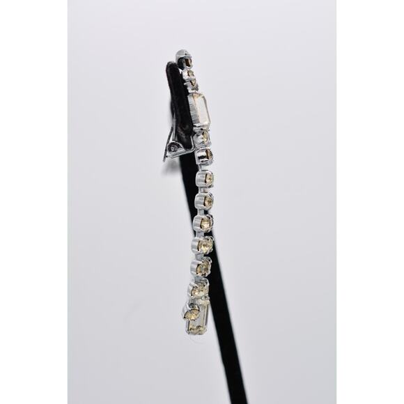 Vintage Crystal Clip On Earrings Baguette Rhinestone Dangle Fringe Shiny Bin7 - Picture 8 of 12